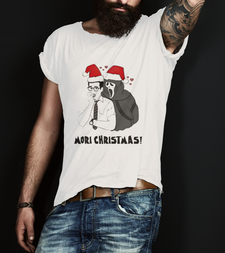 Ghostface Mori Christmas Santa Hats And Hearts T-Shirt