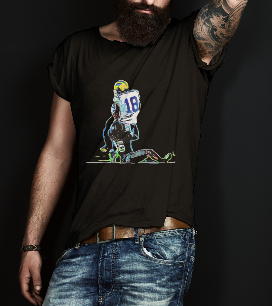 Michigan Wolverines Colston Loveland 18 Neon Football Sketch T-Shirt