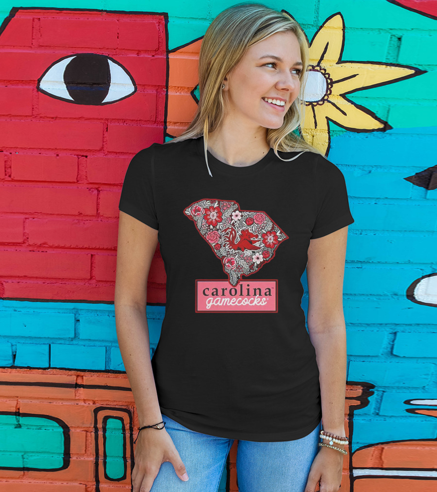 Carolina Gamecocks Floral South Carolina State Outline T-Shirt