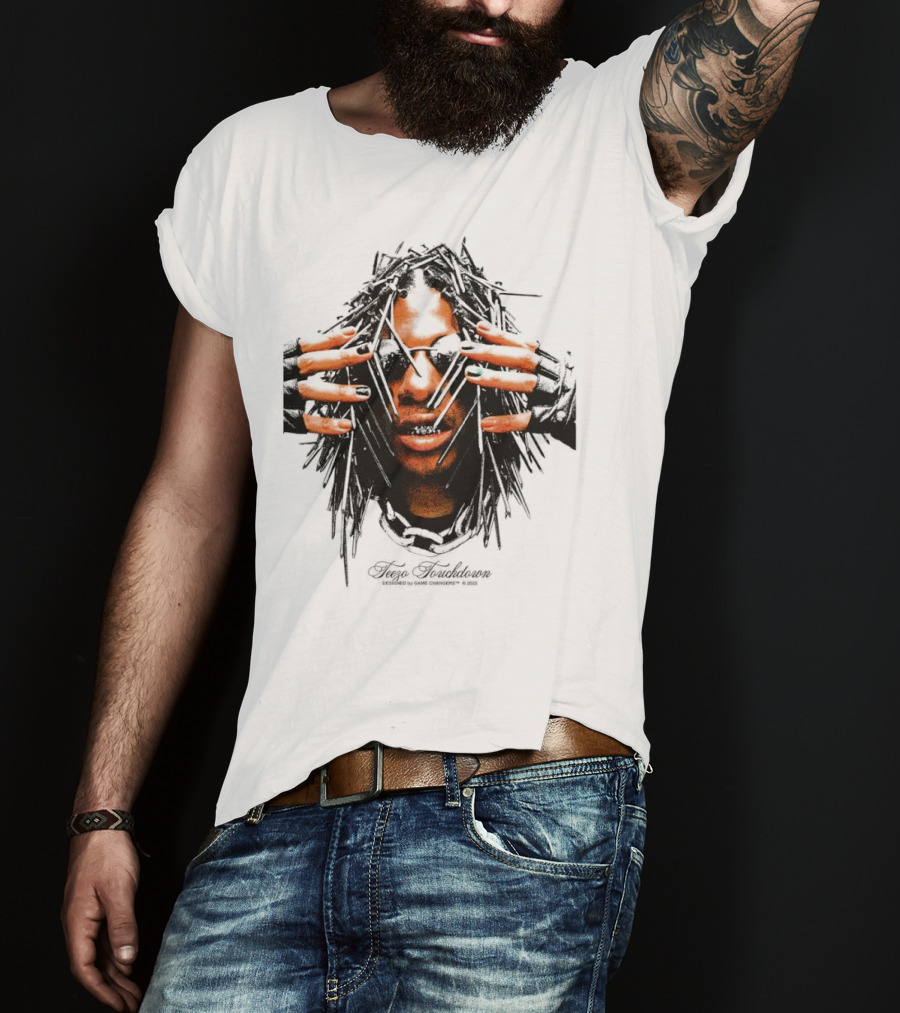 Teezo Touchdown Big Face Vintage Dark Sunglasses And Dreadlocks T-Shirt
