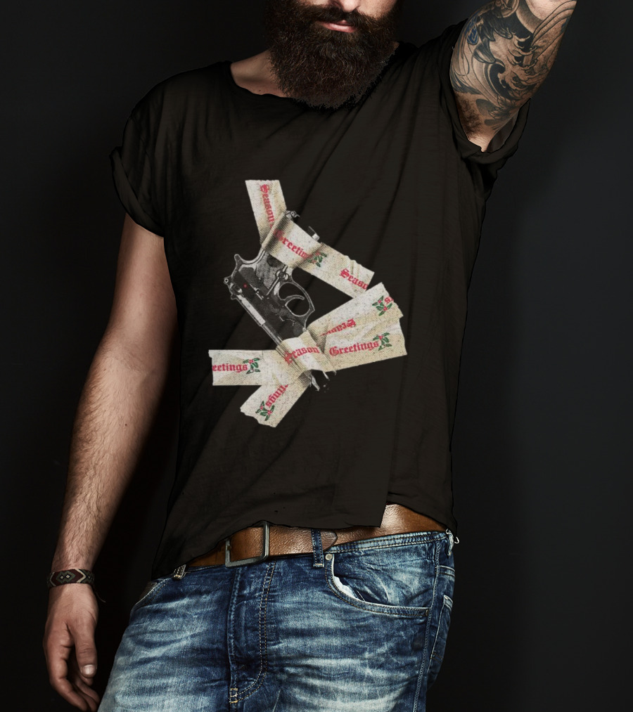 Yippie Ki Yay Seasons Greetings Gun Holiday Humorous Reference T-Shirt