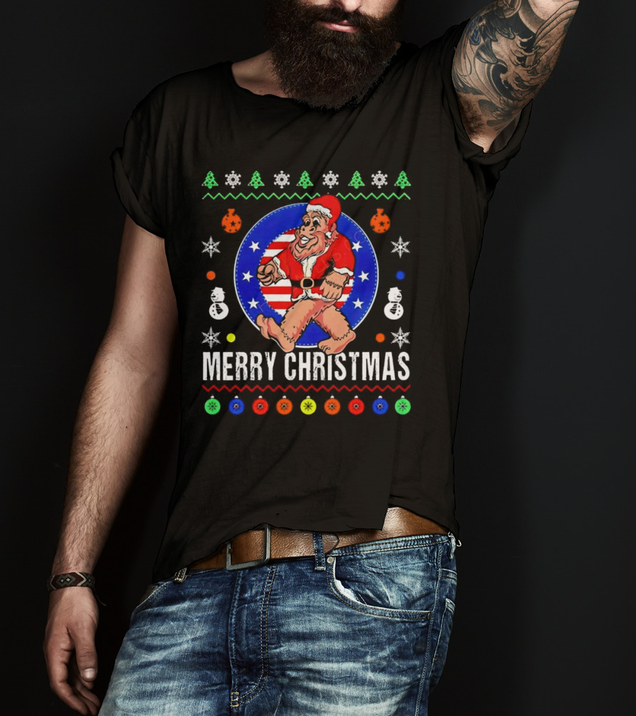 Merry Christmas Bigfoot Santa Claus Festive Holiday T-Shirt