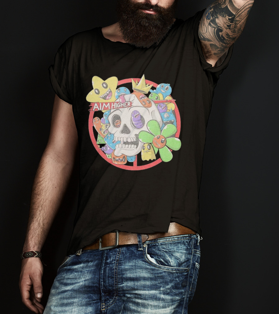 Friends N Monsters Aim Higher Cotton Candy Skull Star Flower T-Shirt