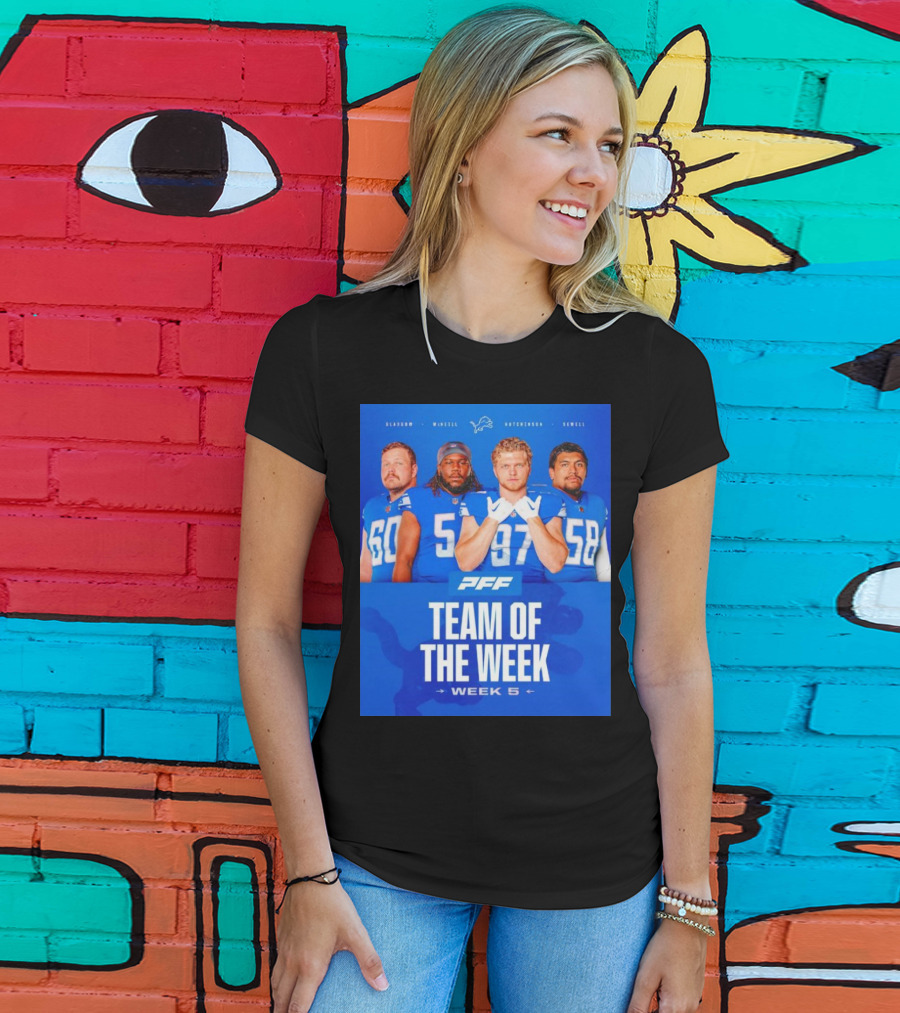 PFF Detroit Lions Glasgow McNeill Hutchinson Sewell Team Of The Week Week 5 T-Shirt