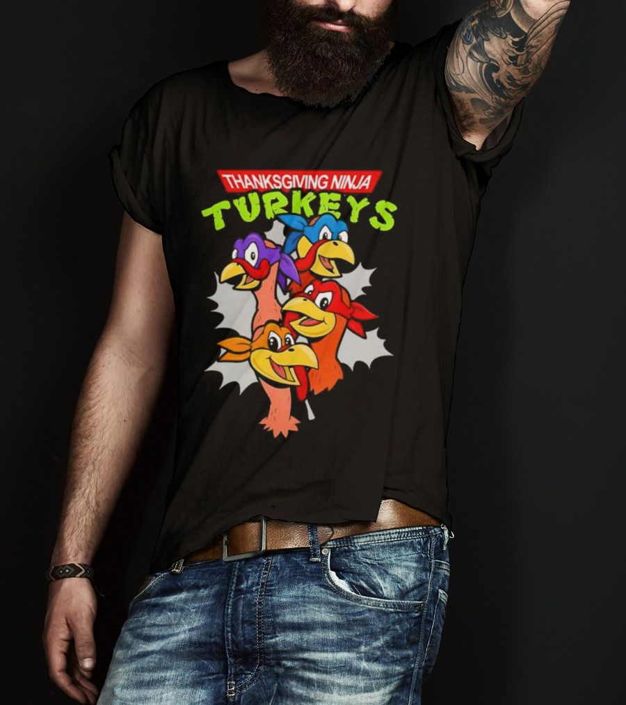 Thanksgiving Ninja Turkeys Cartoon T-Shirt