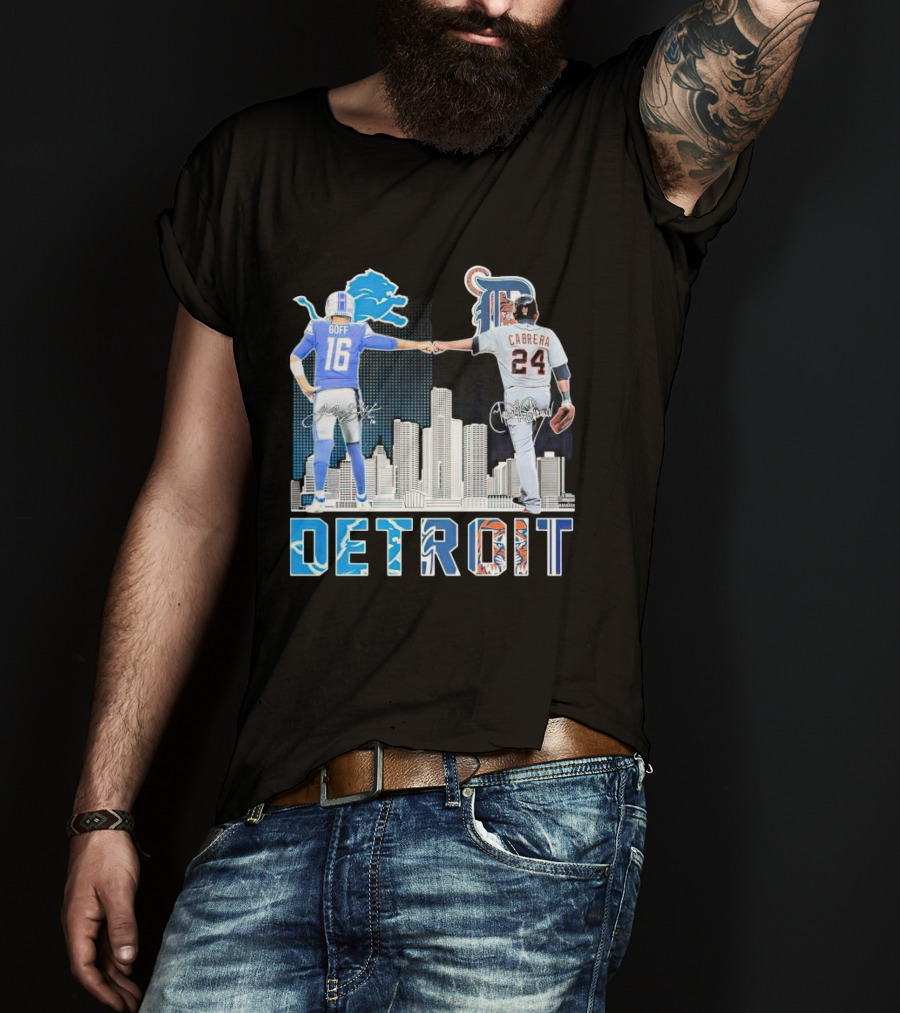 Detroit City Signatures Lions Goff Tigers Cabrera T-Shirt