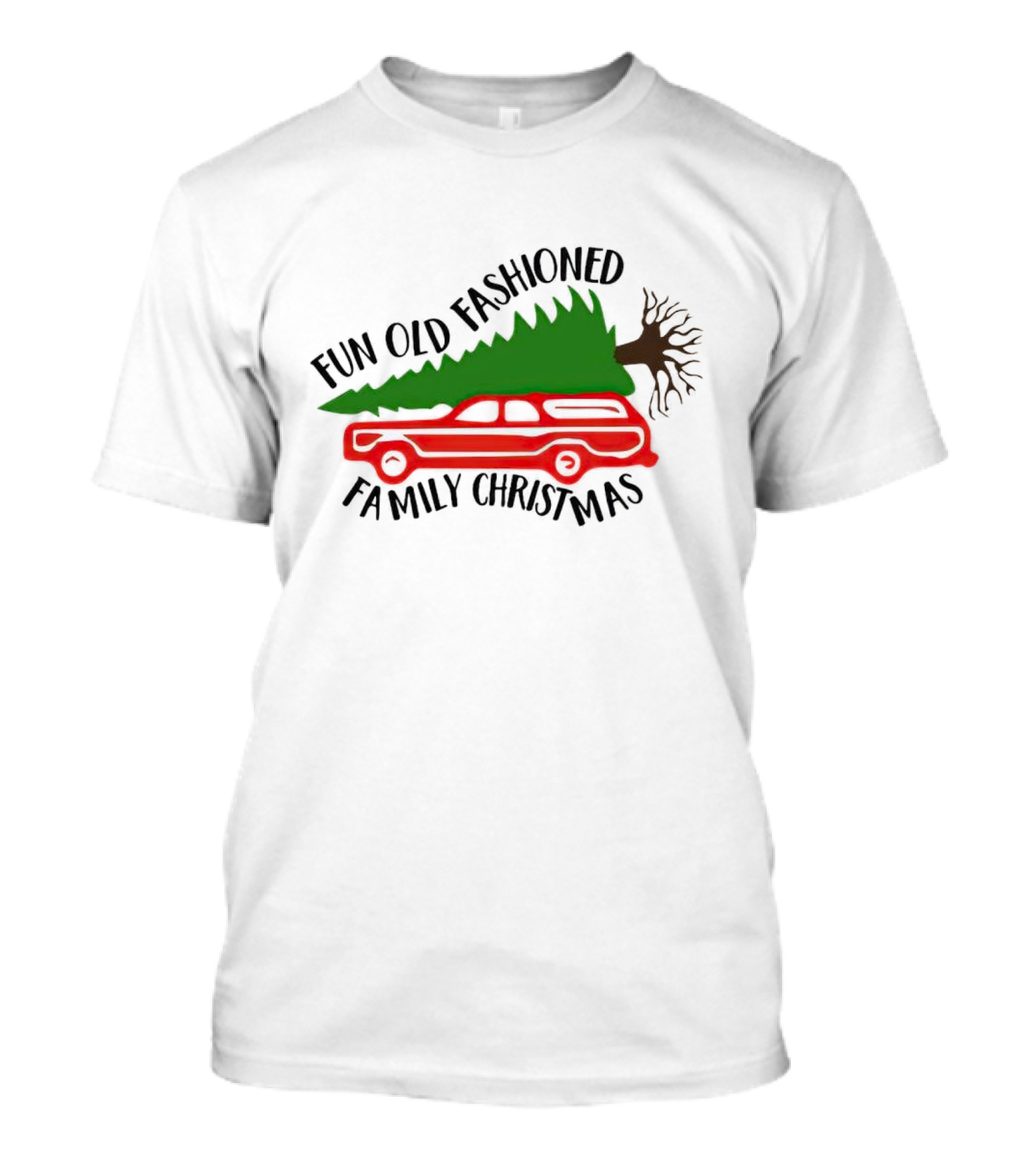 Fun Old Fashioned Family Christmas Station Wagon Tree Scene T-Shirt