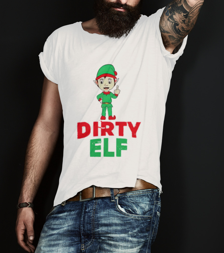 Dirty ELF Christmas Middle Finger T-Shirt