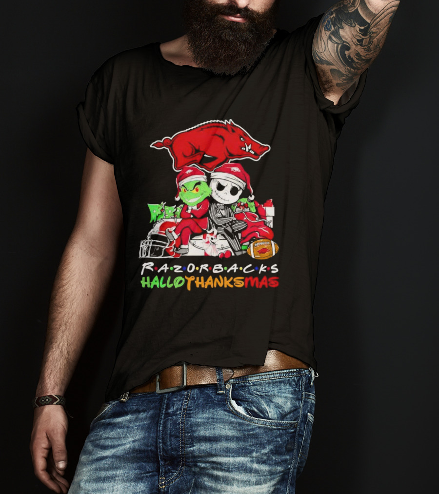 Razorbacks Grinch Jack Skellington Friends HalloThanksMas T-Shirt
