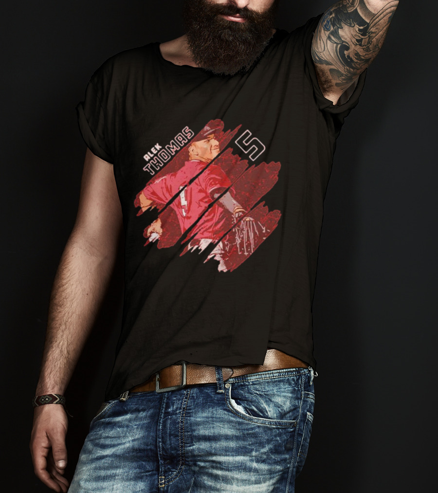 Alek Thomas Arizona WHT Baseball Stripes Number 5 T-Shirt