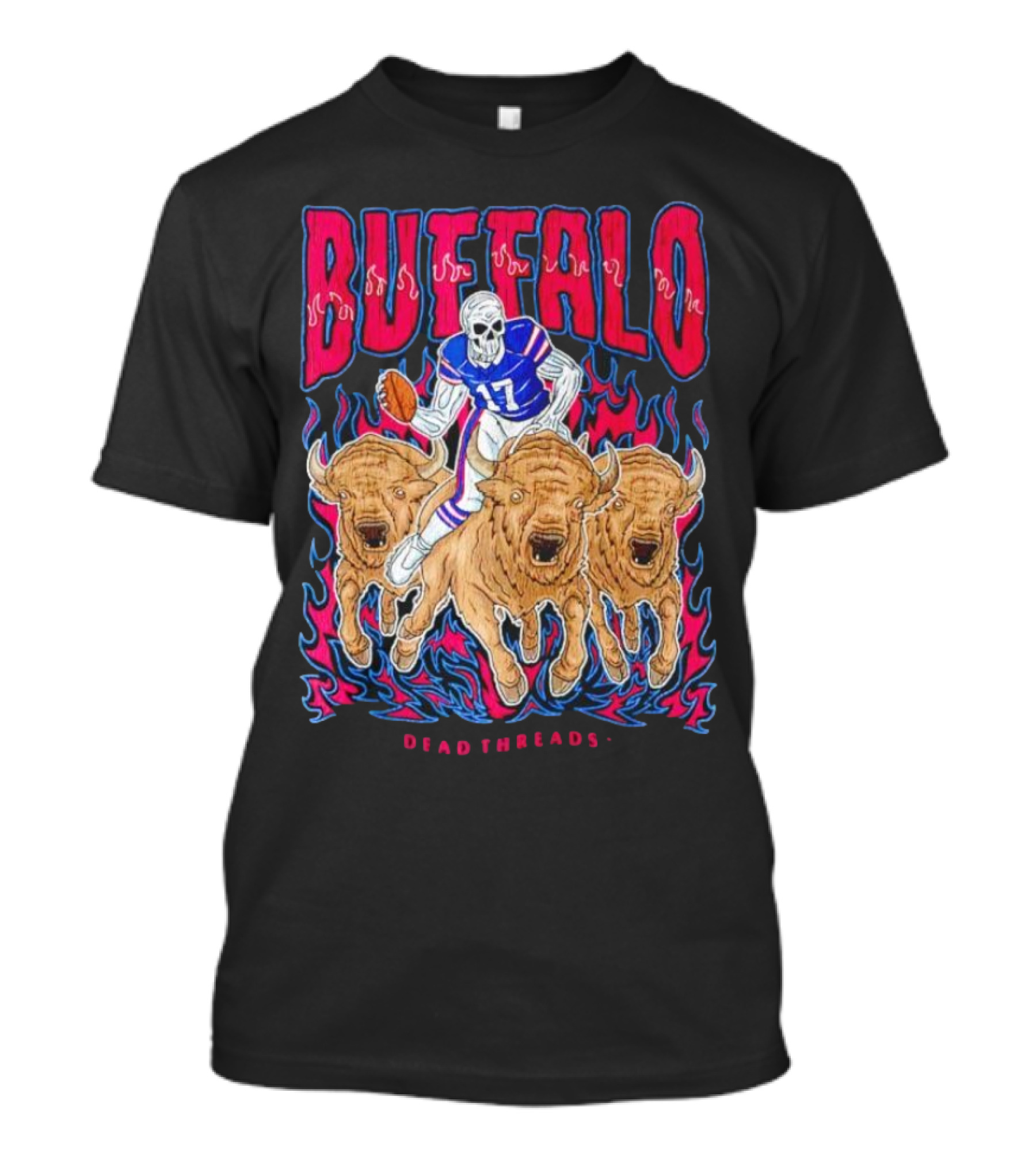 Buffalo Football Dead Threads Skeleton Quarterback Riding Buffalos T-Shirt