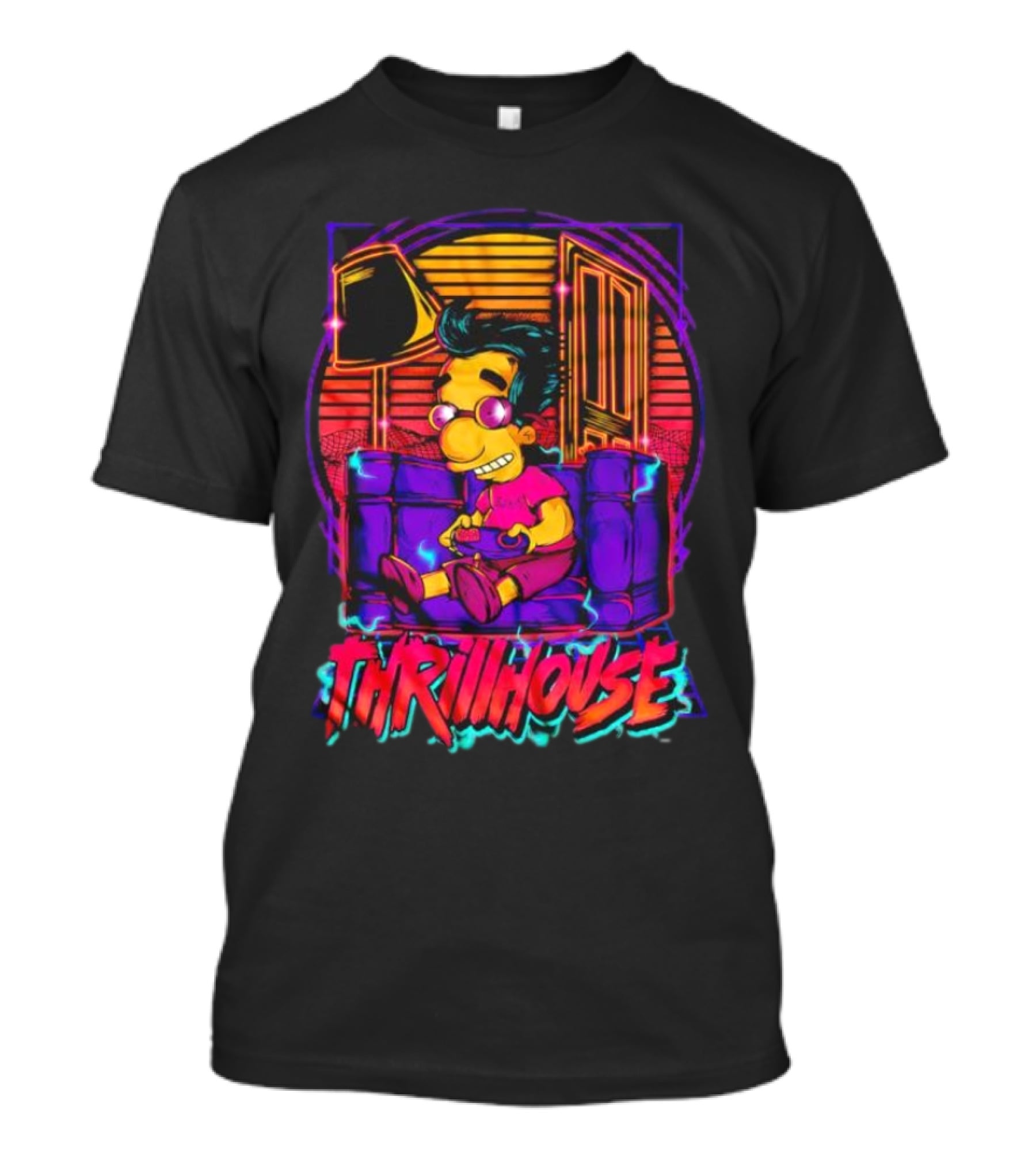 Milhouse Van Houten Thrillhouse Retro Gaming Neon Scene T-Shirt