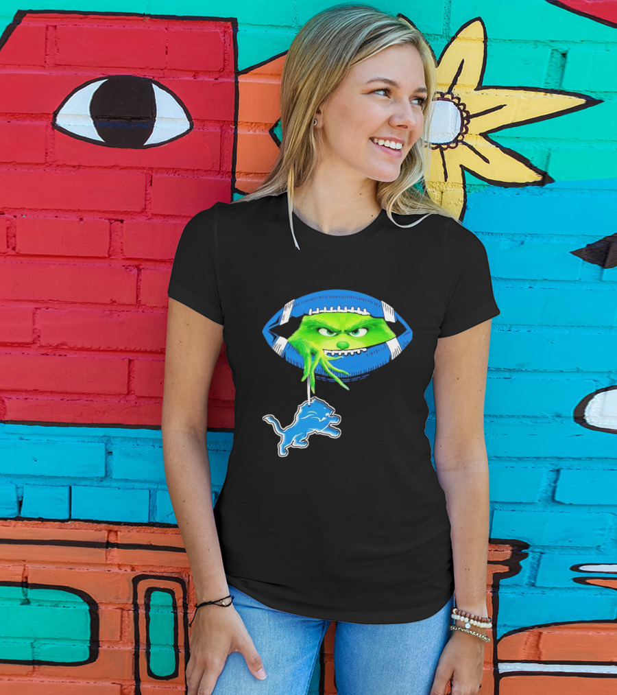 Grinch Sneak Peek Detroit Lions Christmas Football T-Shirt