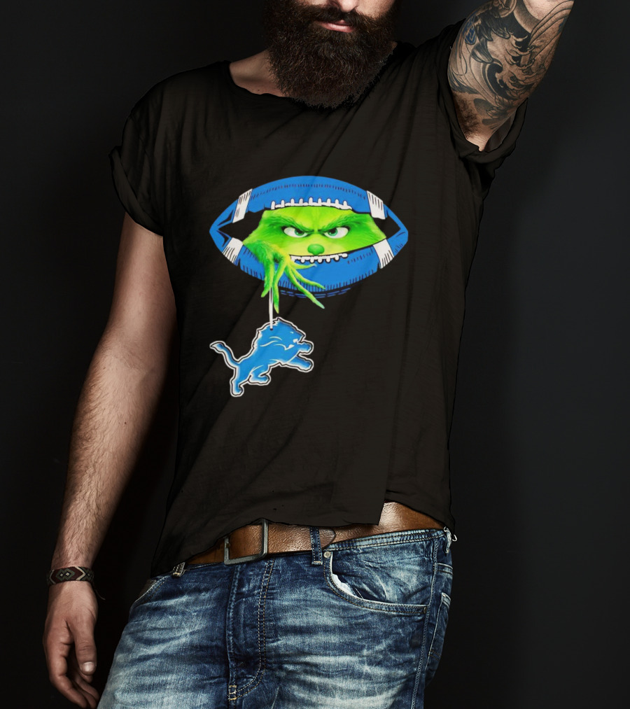 Grinch Sneak Peek Detroit Lions Christmas Football T-Shirt