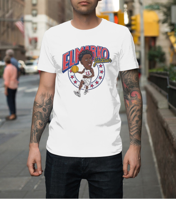 Shirt: Elmarko Jackson Basketball Stars and Slam Dunk Action T-Shirt Elmarko Jackson Basketball Stars and Slam Dunk Action T-Shirt