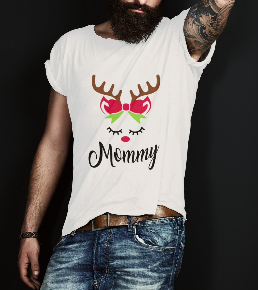 Mommy Reindeer Antlers Christmas Bow T-Shirt