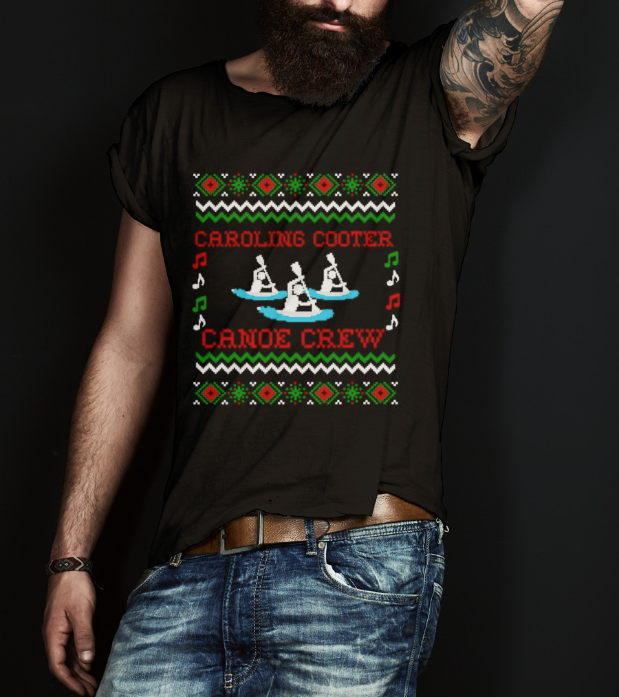 Caroling Cooter Canoe Crew Festive Holiday Pattern With Music Notes And Canoe T-Shirt