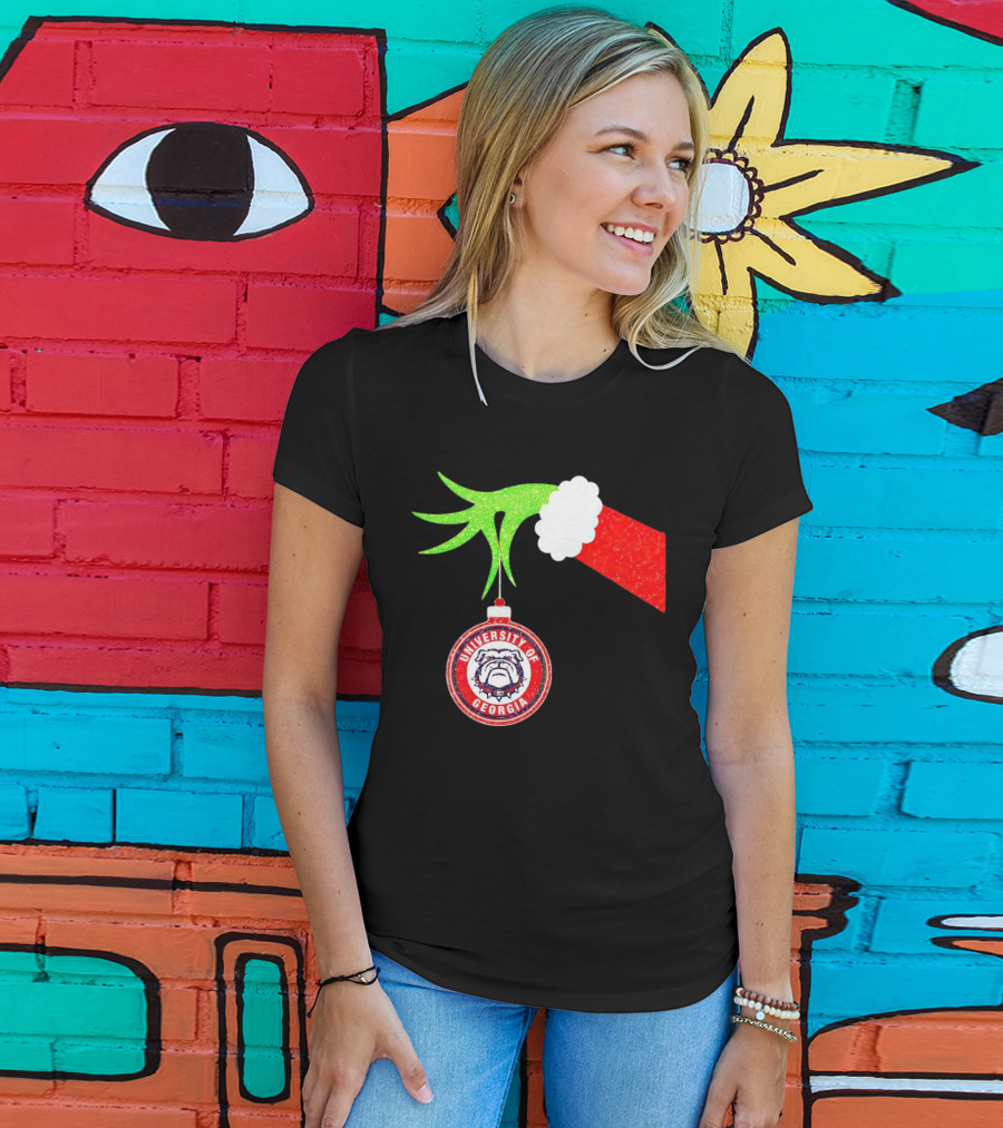 Grinch Hand Holding University Of Georgia Bulldogs Christmas T-Shirt