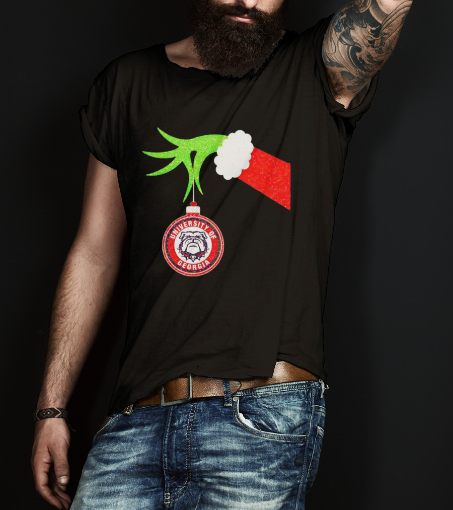 Grinch Hand Holding University Of Georgia Bulldogs Christmas T-Shirt