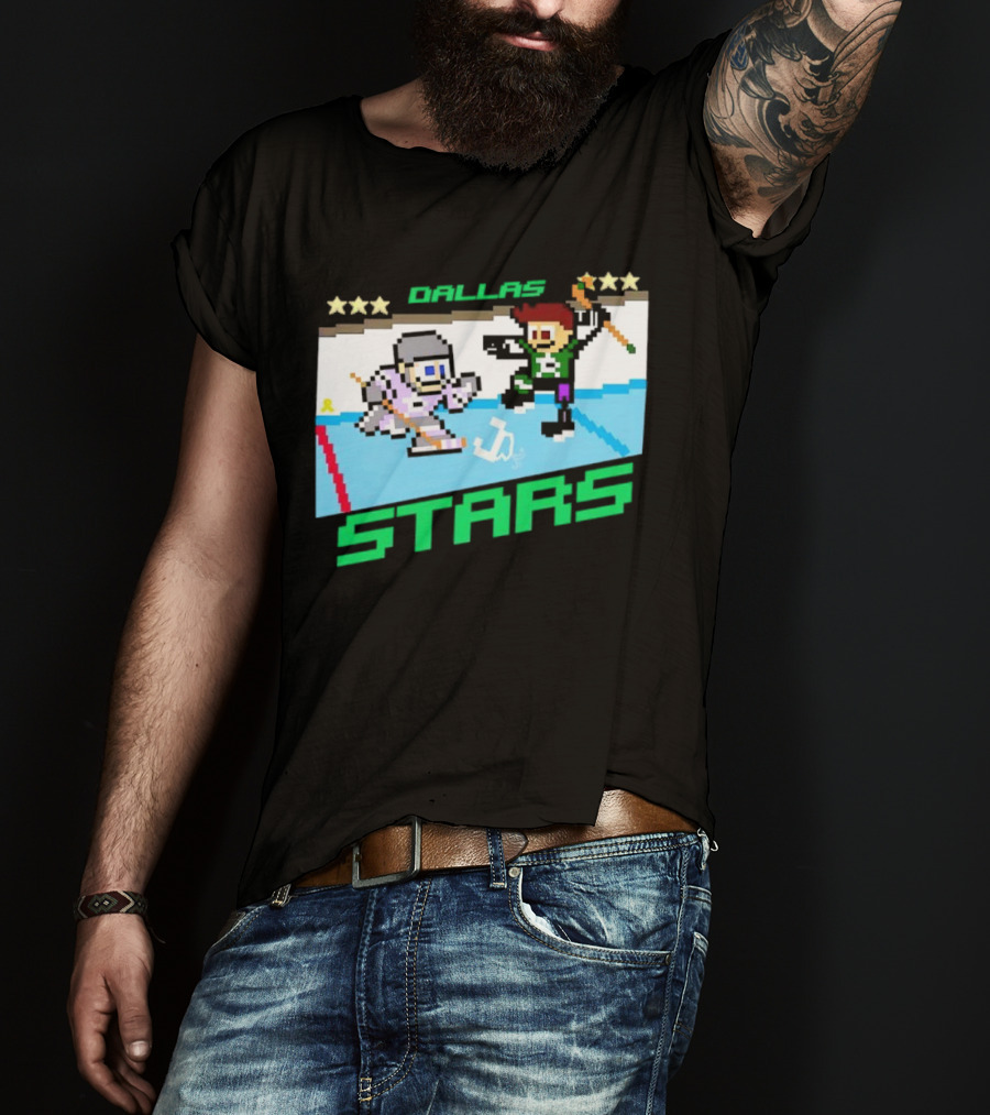 Dallas Stars Hockey Fights Cancer Pixel Art Jayden T-Shirt