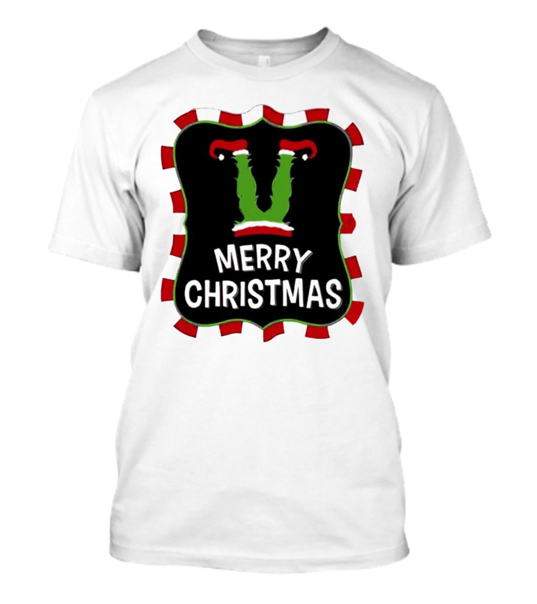 Merry Christmas Green Monster With Santa Hat T-Shirt