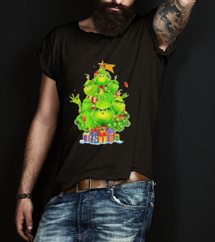 Grinch Christmas Tree With Presents And Star T-Shirt
