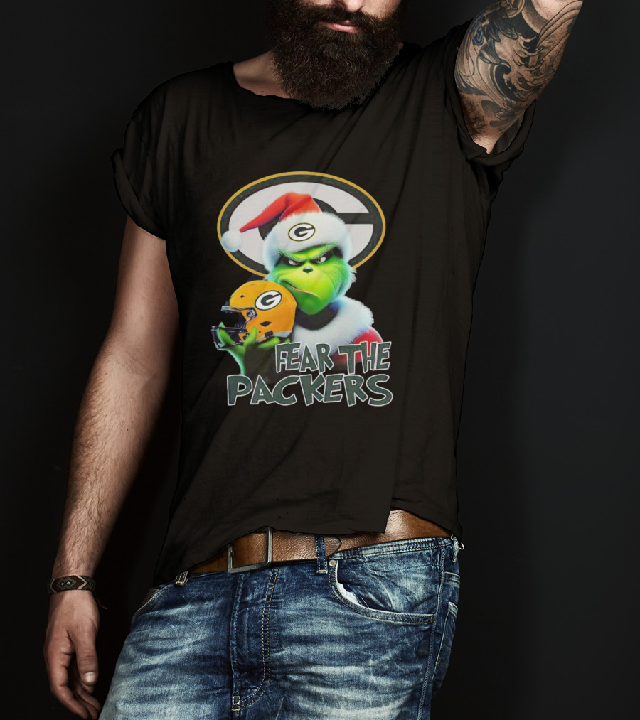 Grinch Fear The Green Bay Packers Christmas G Helmet T-Shirt