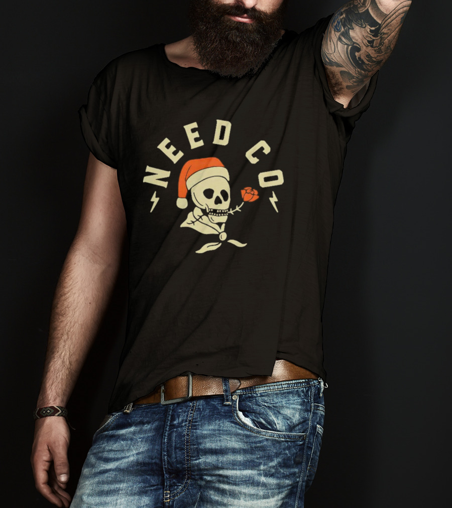 Need Co Santa Skull With Red Rose And Lightning Bolts T-Shirt
