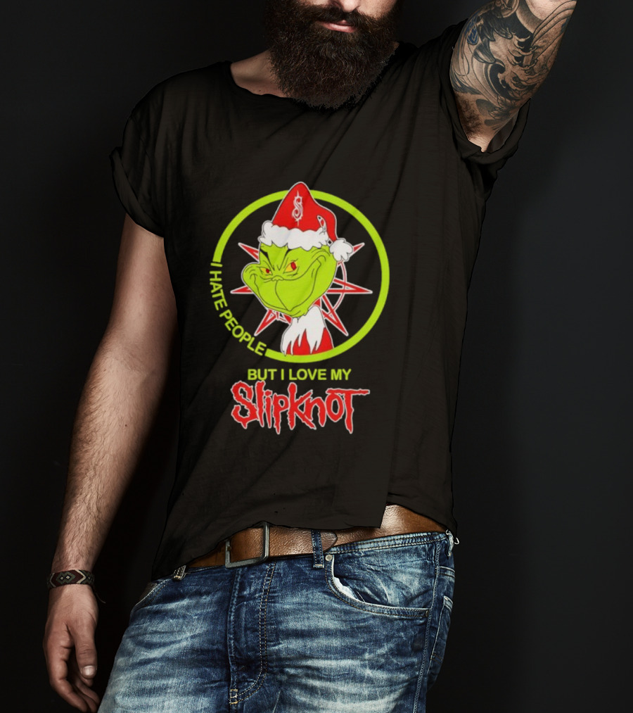 I Hate People But I Love My Slipknot Santa Grinch Santa Hat Star T-Shirt