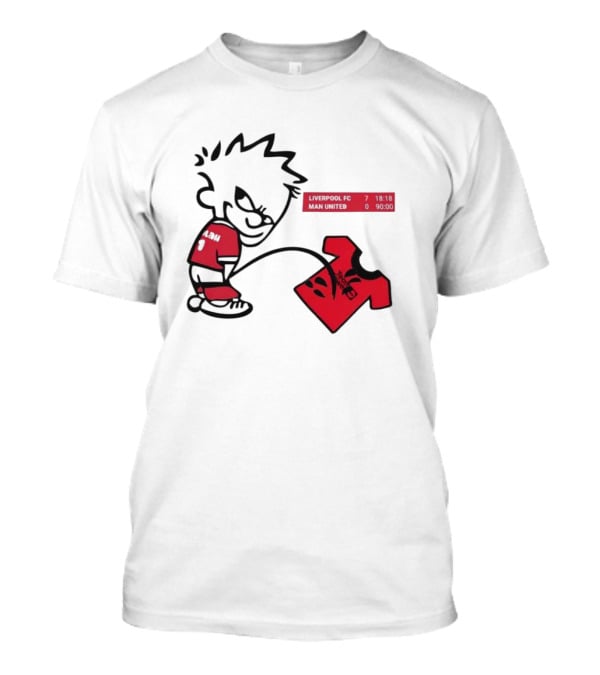Liverpool FC 7-0 Man United Parody With Cartoon Boy Image T-Shirt
