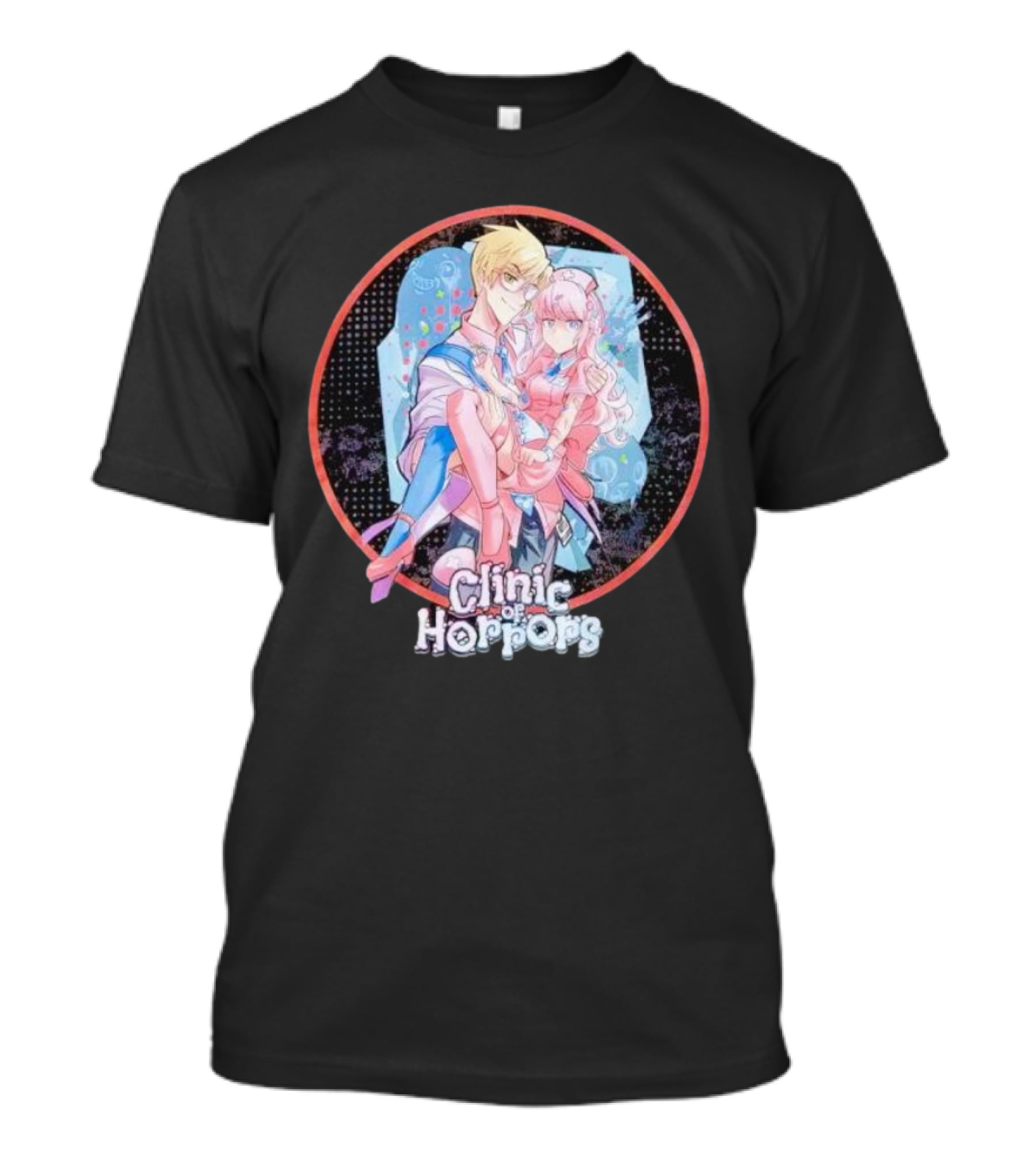 Clinic Of Horrors Anime Characters In Pink And Blue Circle T-Shirt