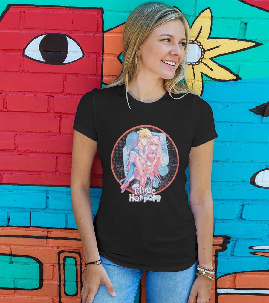 Clinic Of Horrors Anime Characters In Pink And Blue Circle T-Shirt