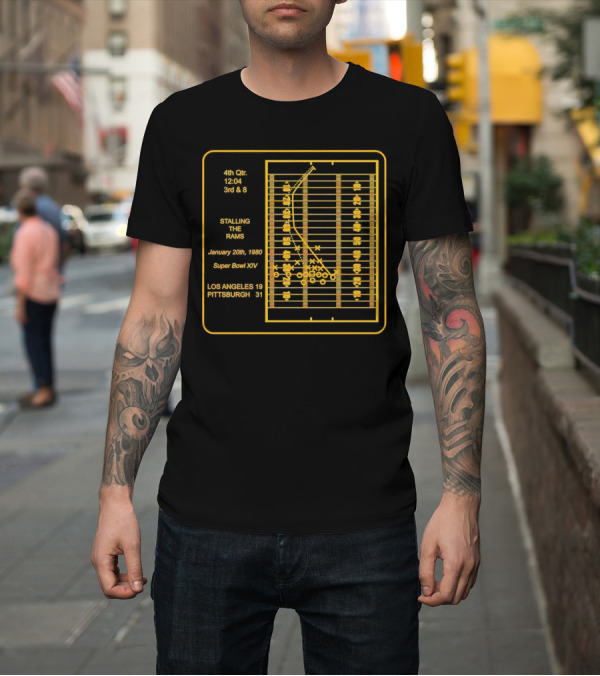 Shirt: 4th Qtr 12:04 3rd and 8 Pittsburgh Stalling the Rams January 20th 1980 Super Bowl XIV Los Angeles 19 Pittsburgh 31 T-Shirt 4th Qtr 12:04 3rd and 8 Pittsburgh Stalling the Rams January 20th 1980 Super Bowl XIV Los Angeles 19 Pittsburgh 31 T-Shirt