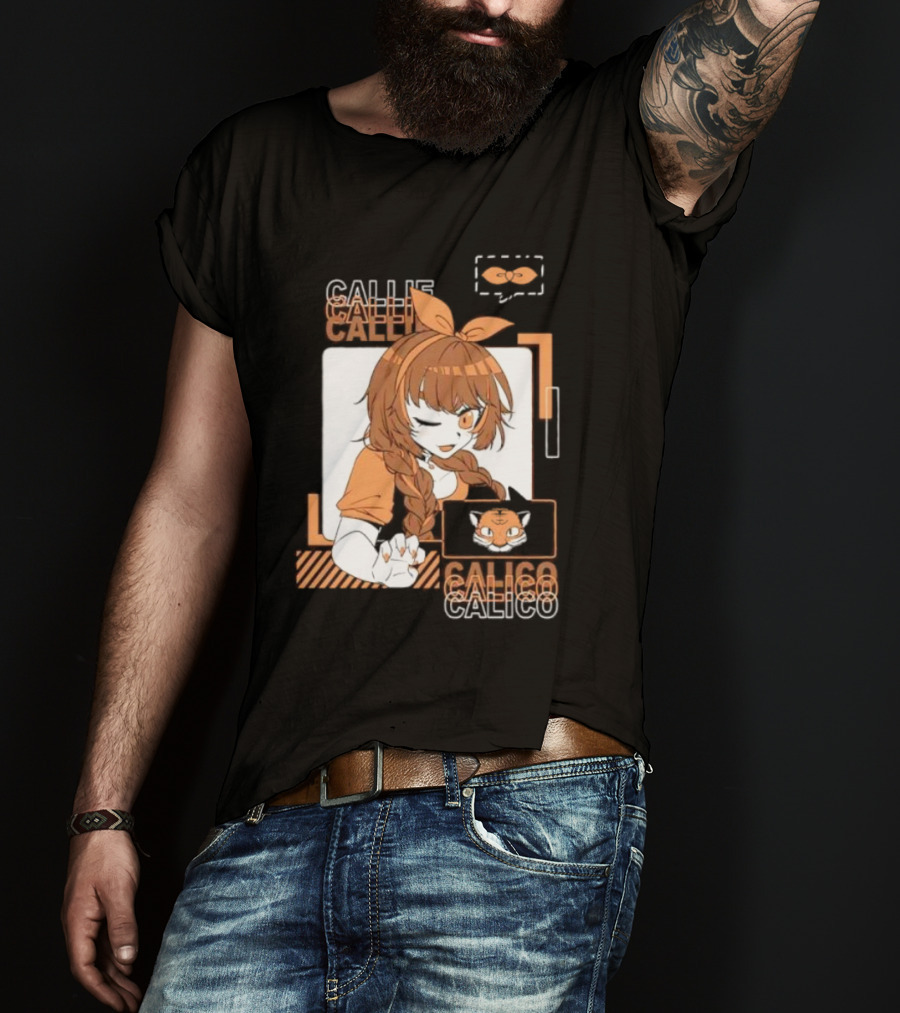 Callie Calico Winking Girl With Cat Headband And Symbols T-Shirt