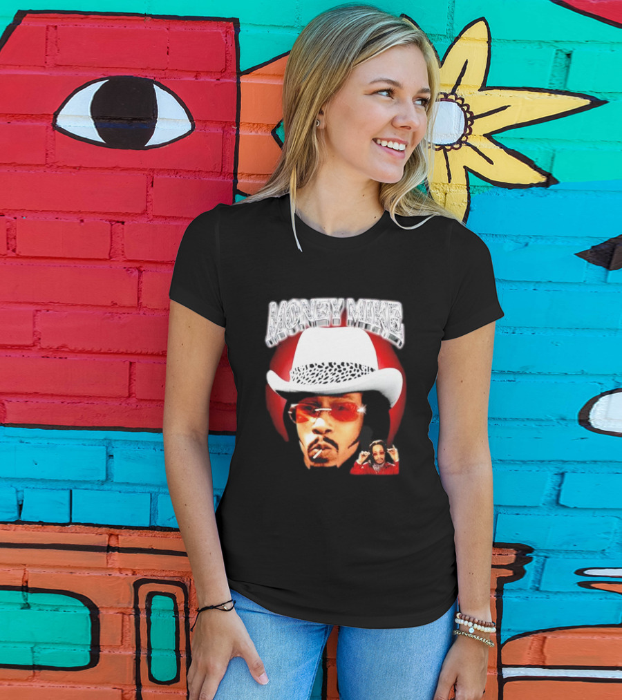 Money Mike Red Backdrop White Hat Sunglasses Iconic T-Shirt