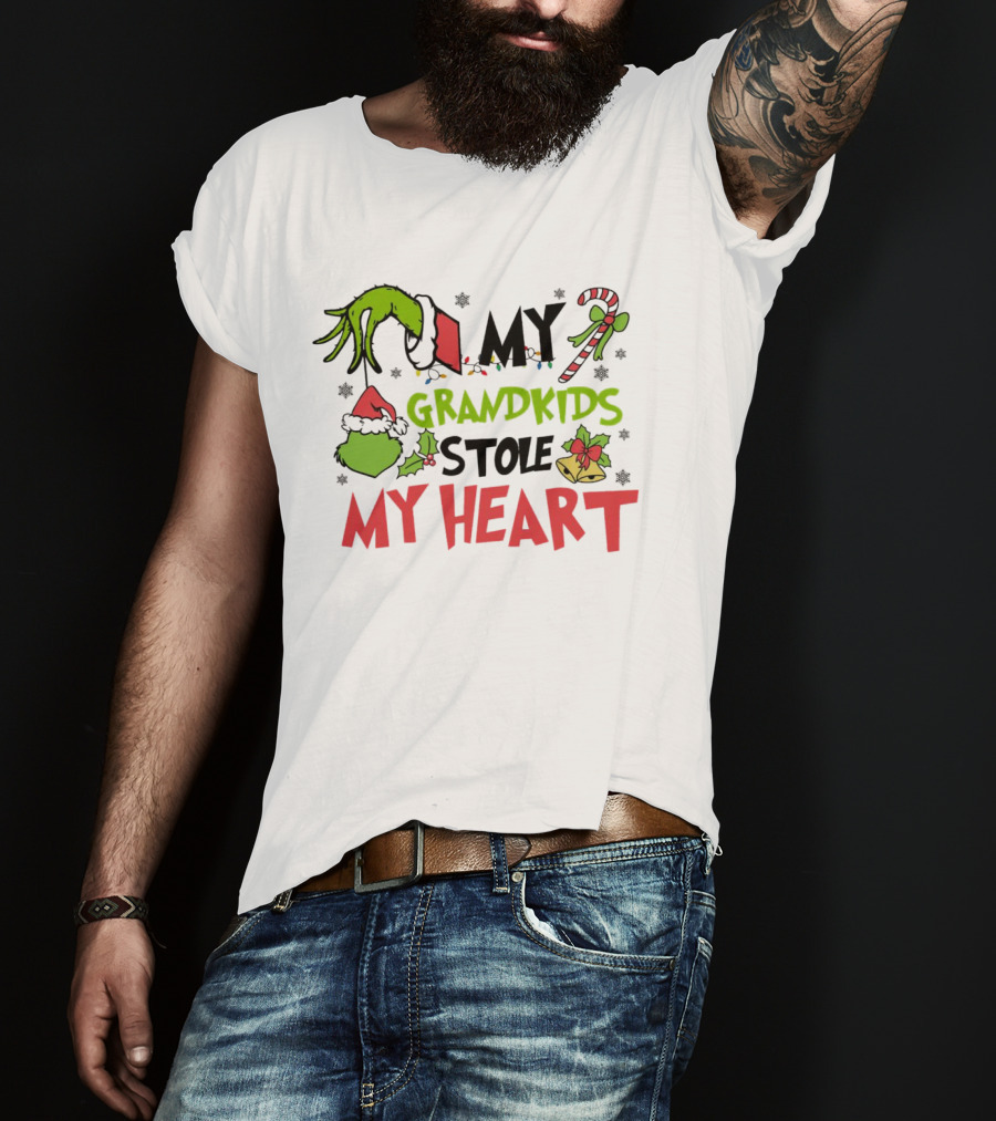 Grinch Hand My Grandkids Stole My Heart My Grandkids Christmas T-Shirt