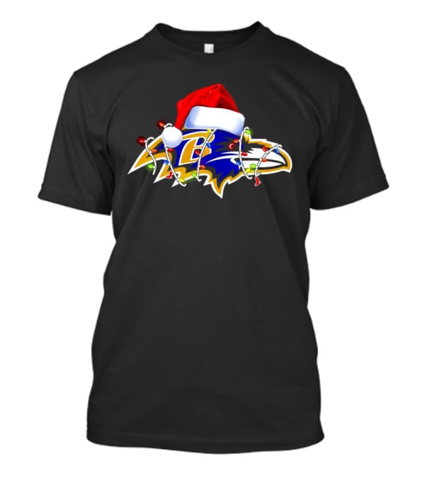 Baltimore Ravens Christmas Lights Santa Hat T-Shirt