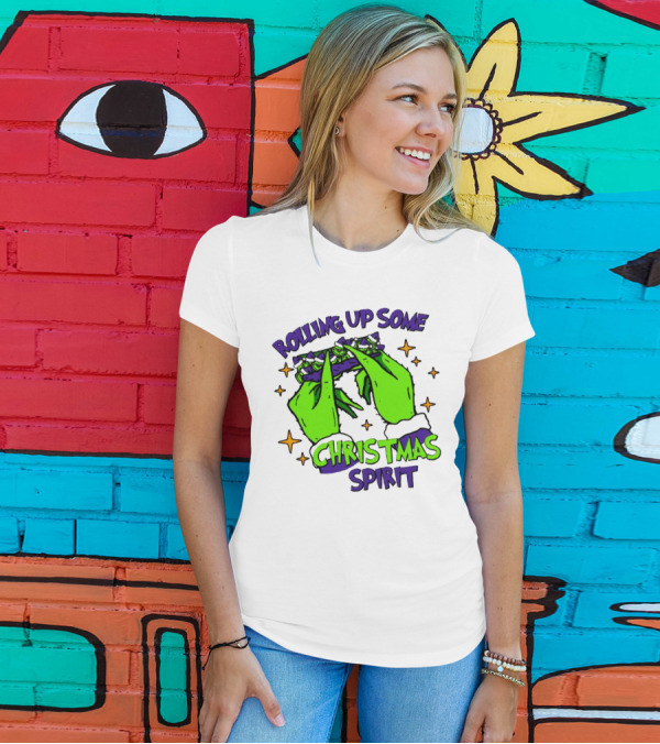 Rolling Up Some Christmas Spirit With Purple Grinch Hand T-Shirt