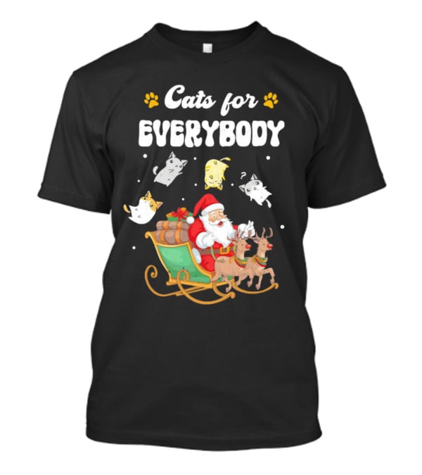 Santa With Flying Cats And Reindeer Sleigh For Everybody Christmas T-Shirt