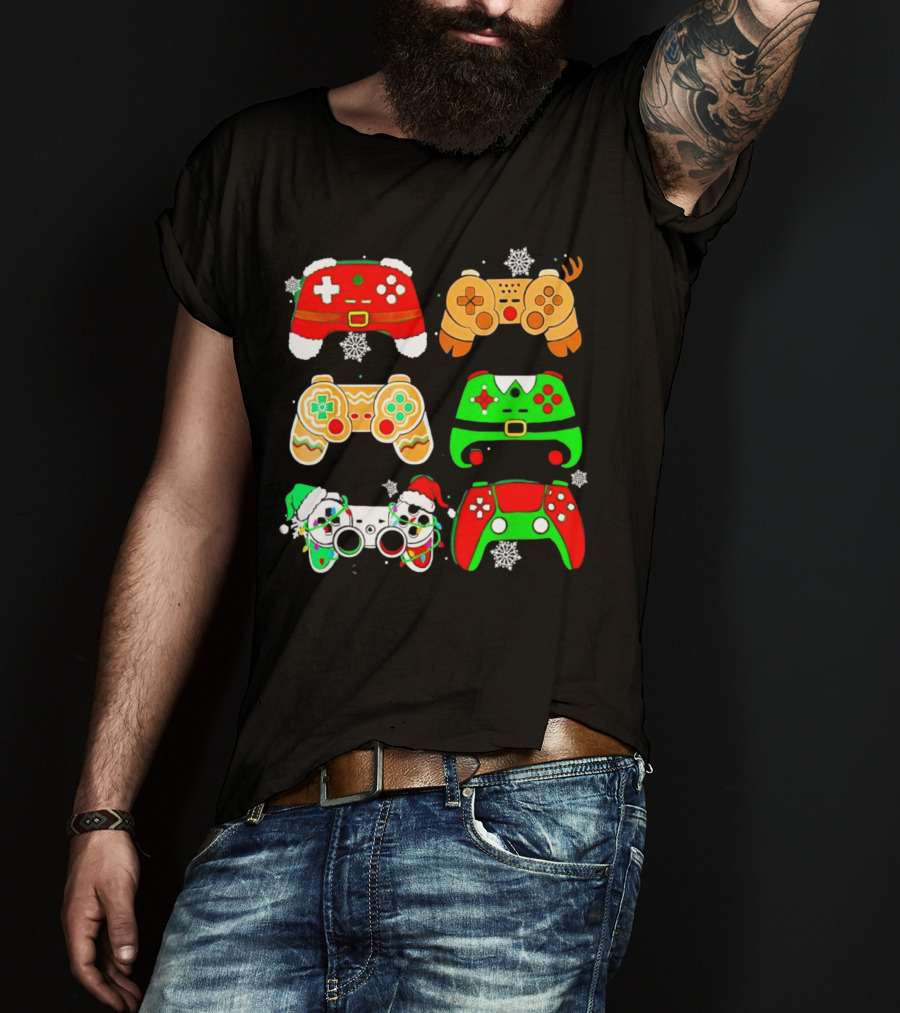 Santa Elf Gaming Controllers Christmas Gamer Holiday T-Shirt