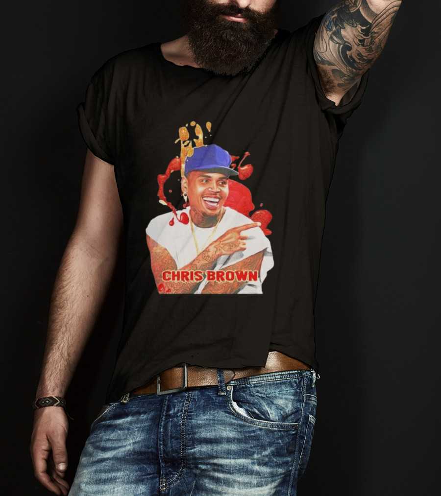 CHRIS BROWN Essential Red Splash Art Happy Pose T-Shirt