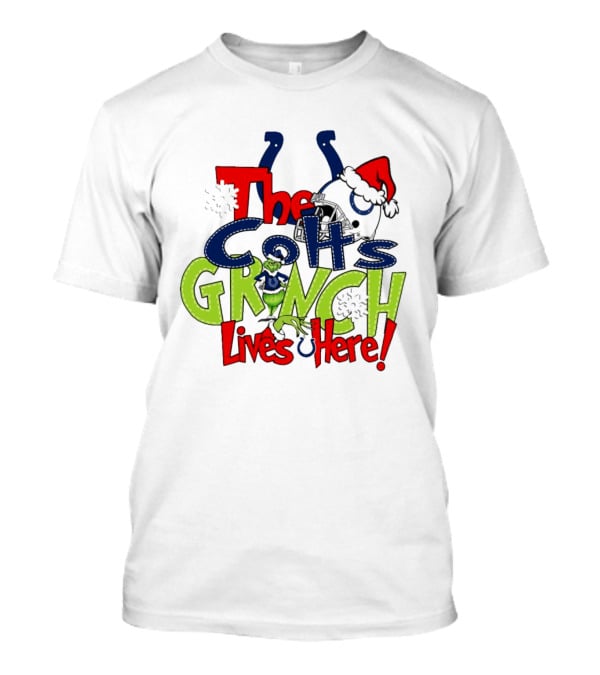 The Colts Grinch Lives Here Christmas Helmet Santa Hat T-Shirt