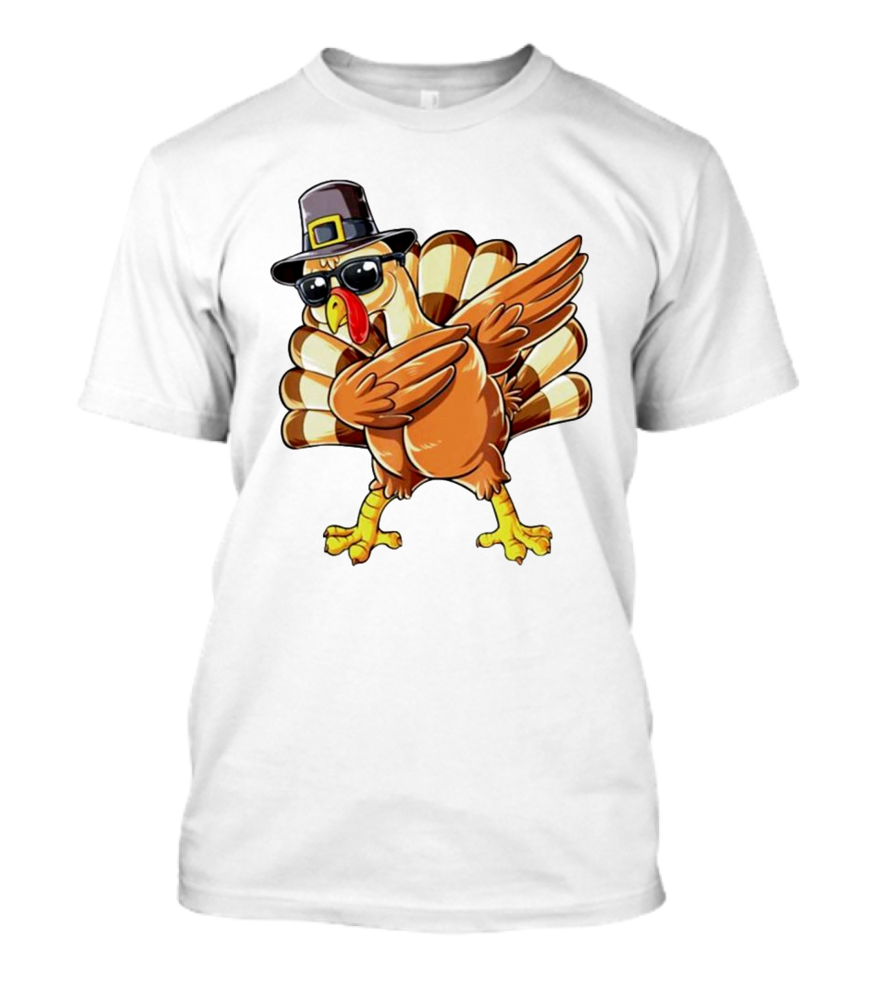 Thanksgiving Turkey Dabbing With Pilgrim Hat And Sunglasses T-Shirt