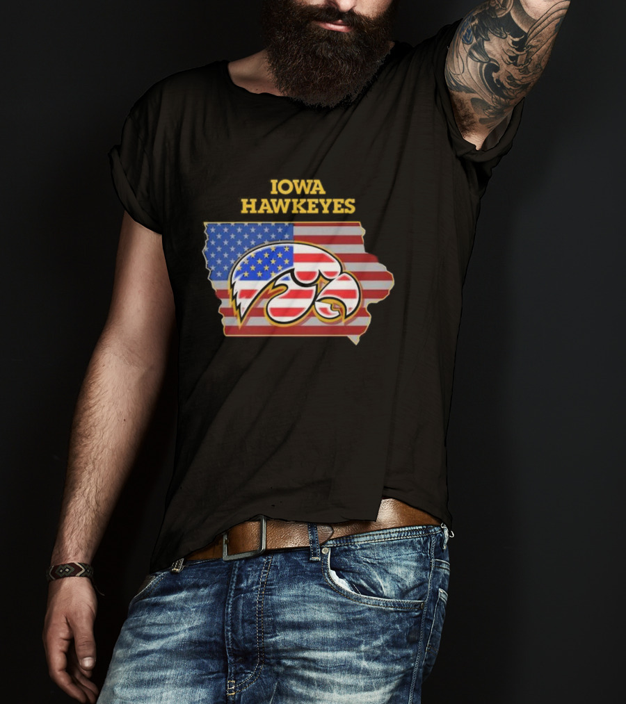 Iowa Hawkeyes American Flag Map T-Shirt