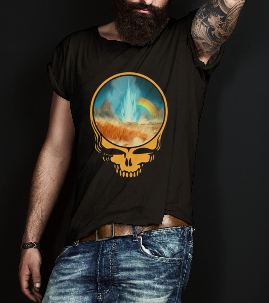 Grateful Dead Skull With Psychedelic Landscape And Rainbow T-Shirt