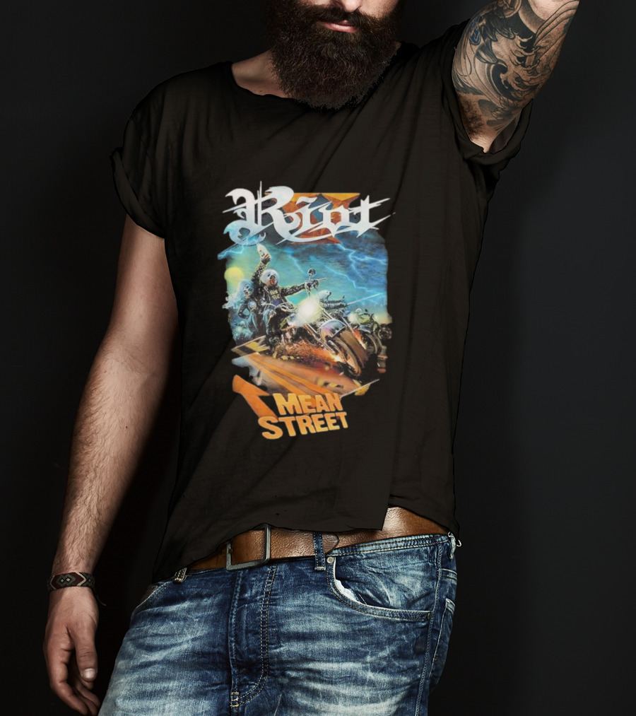 Riot V Mean Streets Album Cover With Biker And Lightning T-Shirt