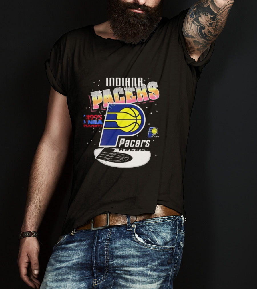 Indiana Pacers 1995 NBA Playoffs Retro Logo And Stars T-Shirt