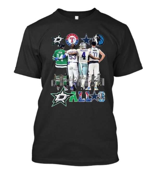 Dallas Stars Texas Rangers Cowboys Mavericks Benn Prescott Ware Doncic Signatures T-Shirt