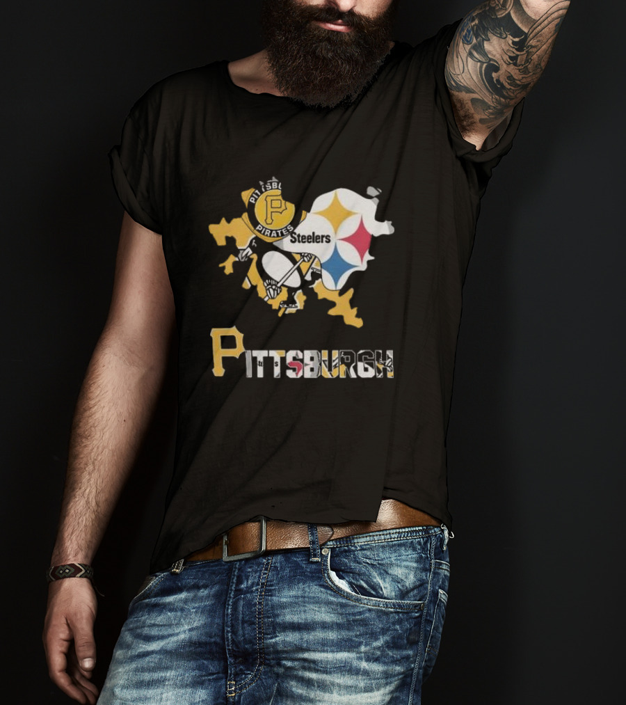 Pittsburgh Pirates Steelers Map T-Shirt