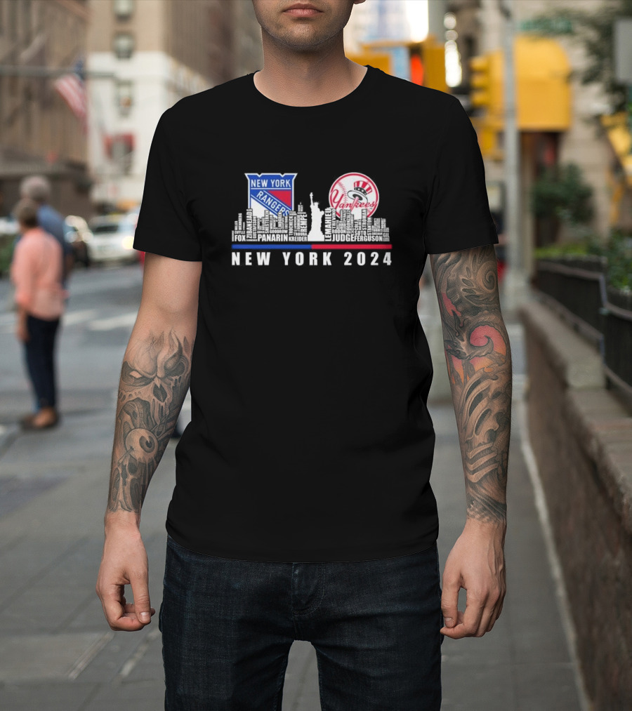 New York 2024 Rangers Yankees Skyline Statue of Liberty T-Shirt